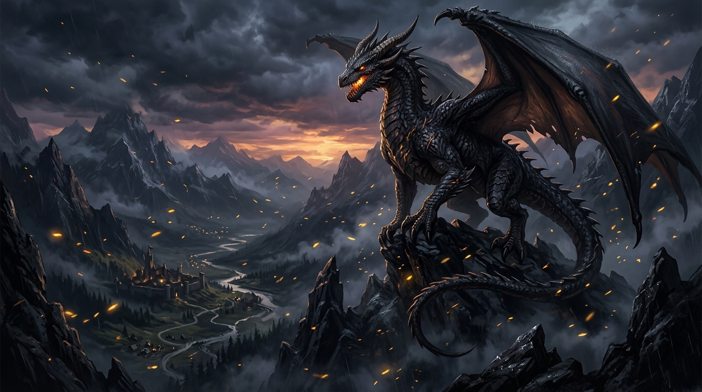 Colossal Dragon overlooking Basgiath Valley